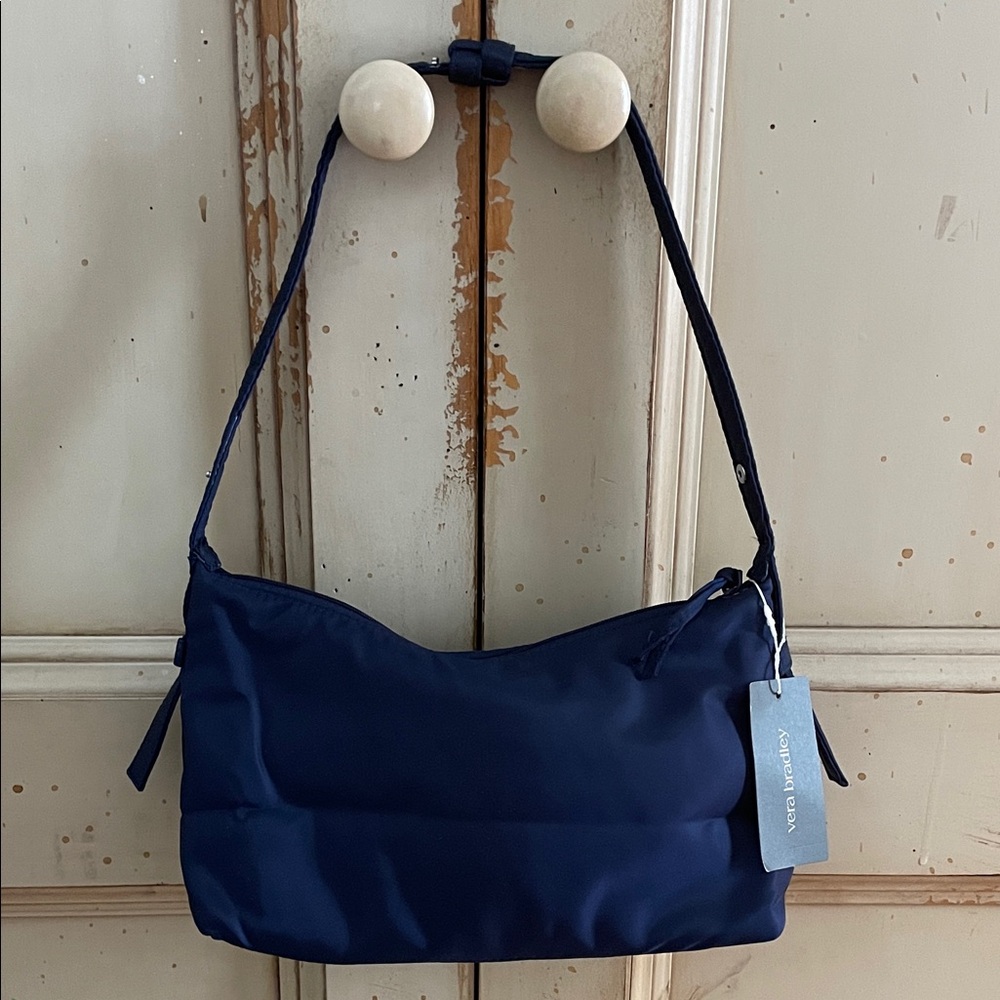 NWT Vera Bradley Roxbury Crescent Shoulder Bag Navy Blue Nylon